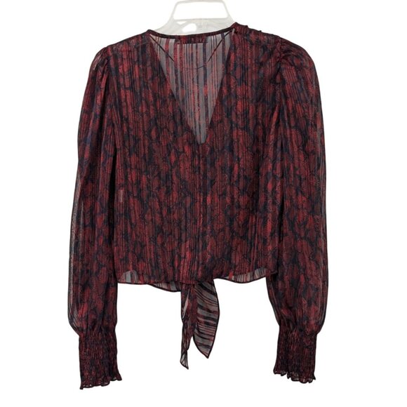 Zara Sheer Snakeskin Print Top Women Size XS Cropped Front Tie Boho Romantic Y2K - Picture 2 of 9